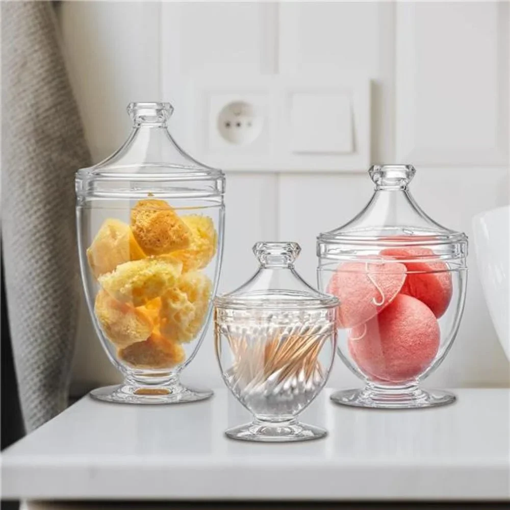 Acrylic Bathroom Canisters (3-Piece Set), Plastic Apothecary Jars